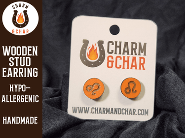 Leo Wood Stud Earrings - Zodiac Fashion Earring - Stud Earring - Charm and Char